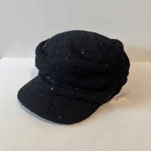 NWT 2000’s Y2K Black Sequin Newsboy Cadet Cap